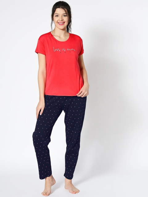 

I like me Women Red & Navy Blue Printed Night suit