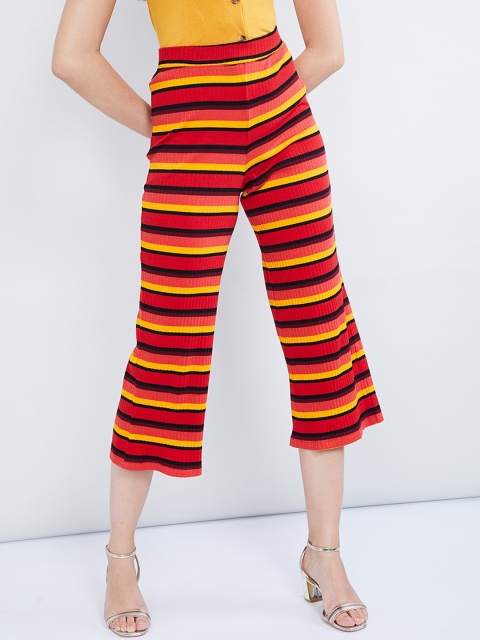 

max Women Multicoloured Flared Striped Parallel Trousers, Multi