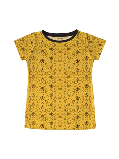 

mezmoda Girls Yellow & Black Printed Round Neck T-shirt