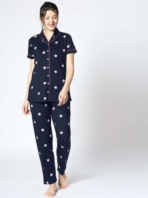 

I like me Women Navy Blue & White Printed Night Suit