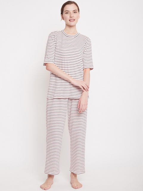 

Femella Women White Striped Night suit
