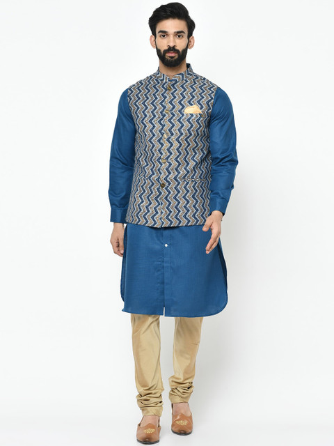 

KISAH Men Navy Blue Solid Kurta Set with Jacket