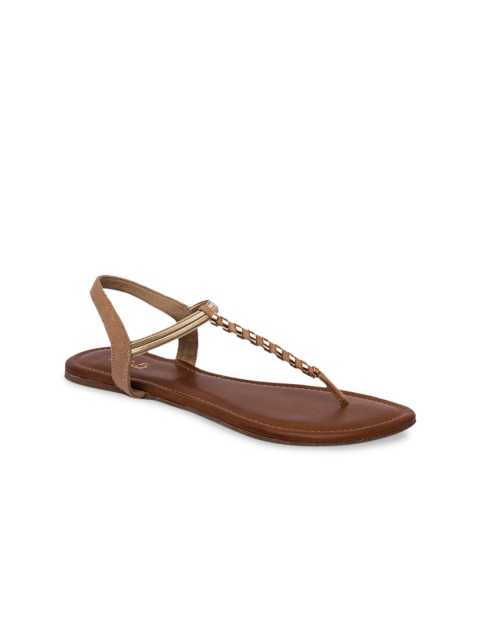 

Inc 5 Women Beige Solid T-Strap Flats