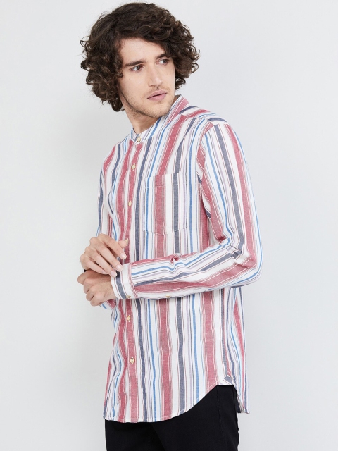 

max Men Red & White Regular Fit Striped Casual Shirt