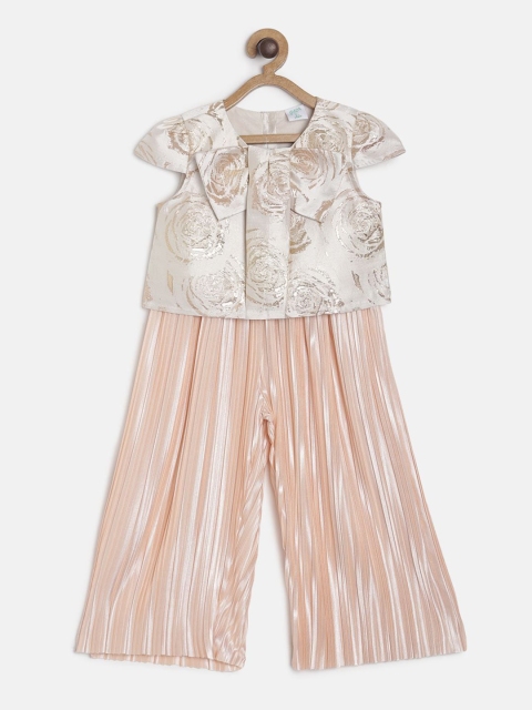 

MINI KLUB Girls Rose Gold & Cream-Coloured Solid Top with Trousers