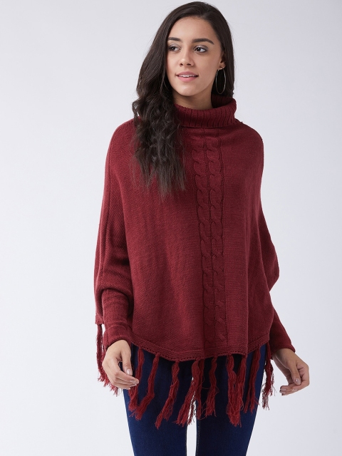 

InWeave Women Maroon Self Design Poncho Sweater