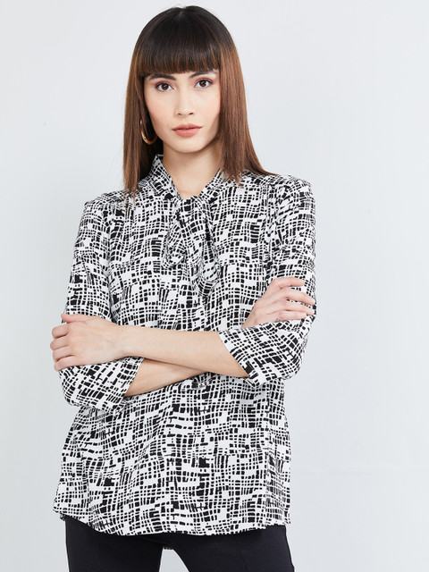 

max Women White Printed Shirt Style Top