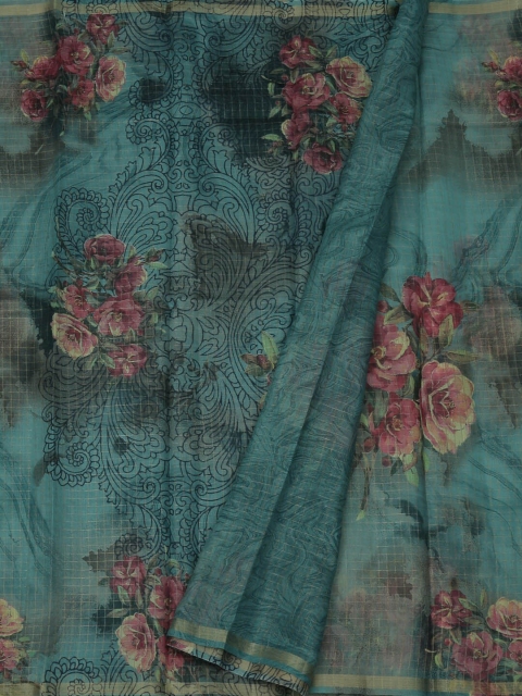

Pothys Blue & Pink Jute Silk Printed Saree