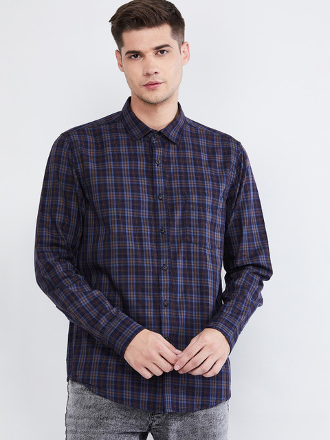 

max Men Blue Regular Fit Checked Casual Shirt