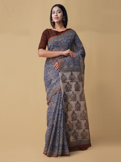 

Unnati Silks Blue & White Pure Cotton Printed Handloom Kota Saree