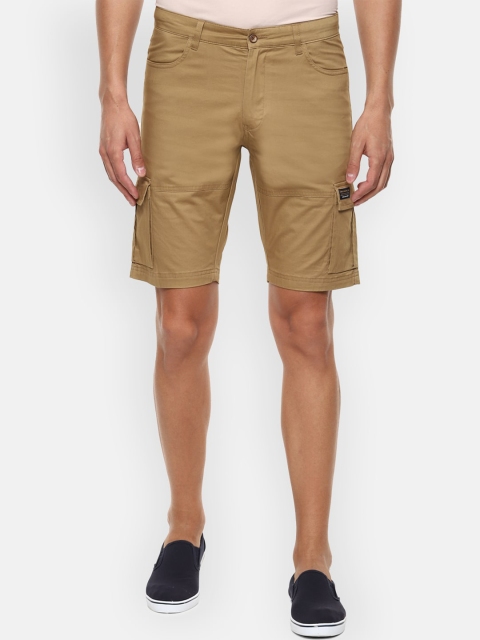 

Louis Philippe Jeans Men Khaki Solid Slim Fit Cargo Shorts