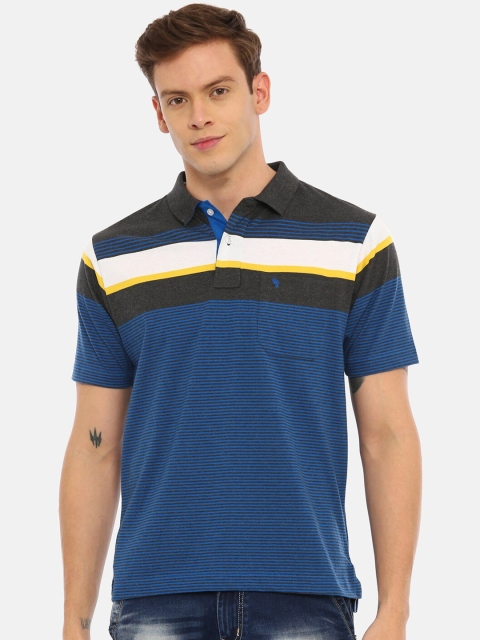 

Classic Polo Men Navy Blue Striped Polo Collar T-shirt