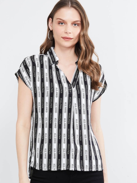 max Women Black & White Striped Top