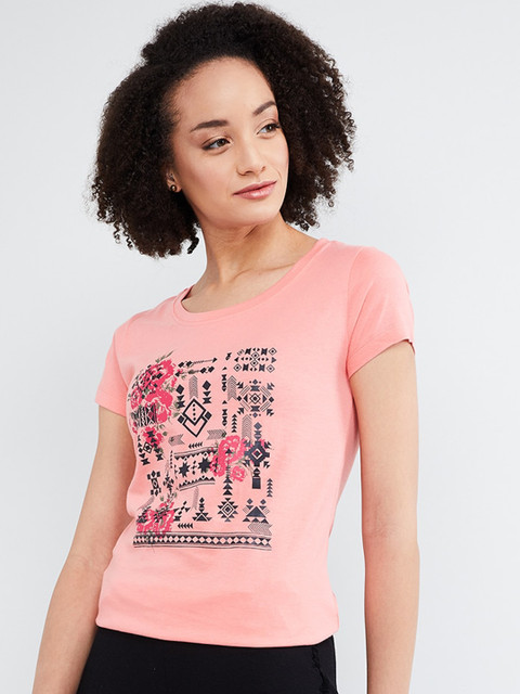 

max Women Peach-Coloured Printed Top