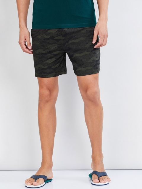 

max Men Olive Green Camouflage Print Lounge Shorts