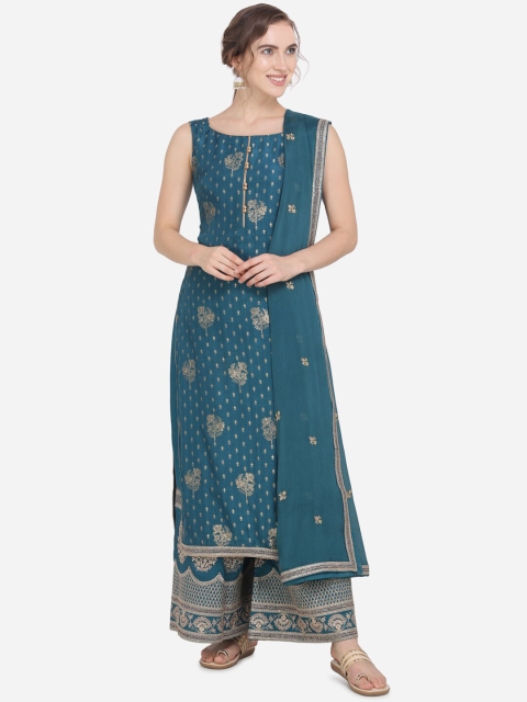 

Stylee LIFESTYLE Teal Art Silk Unstitched Dress Material