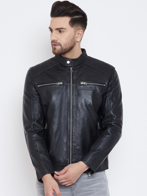 

Justanned Men Black Solid Lightweight Leather Jacket