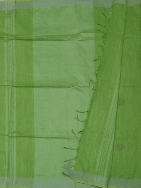 

Pothys Green & Silver-Toned Linen Blend Embroidered Saree