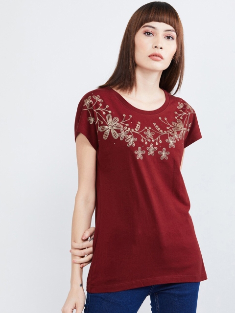 

max Women Maroon Embroidered Top