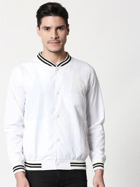 

Bewakoof Men White Striped Bomber Jacket