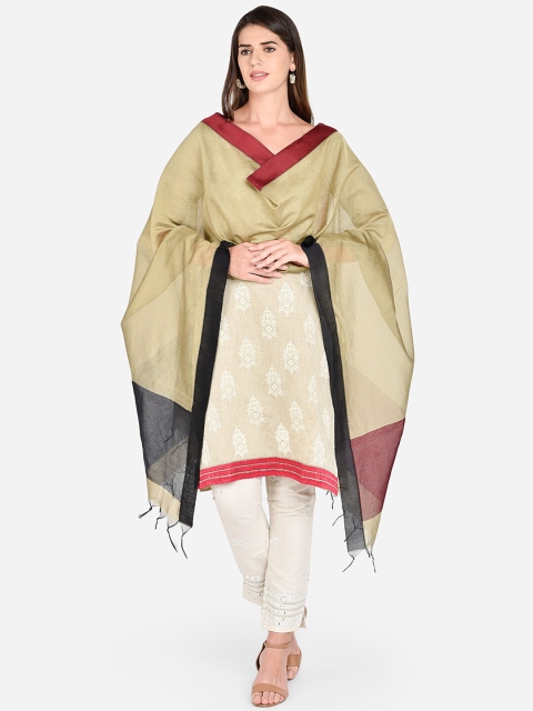 

Dupatta Bazaar Gold-Toned Colourblocked Chanderi Silk Dupatta
