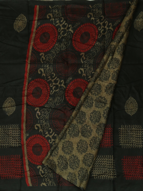 

Pothys Black & Red Jute Silk Printed Saree