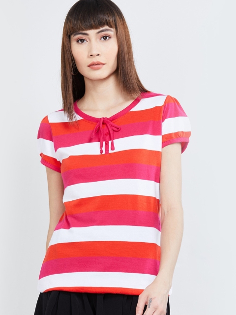 

max Women Pink % White Striped Top