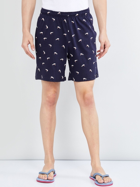 

max Men Navy Blue Solid Lounge Shorts