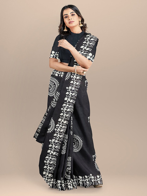 

BharatSthali Black & White Pure Cotton Printed Saree