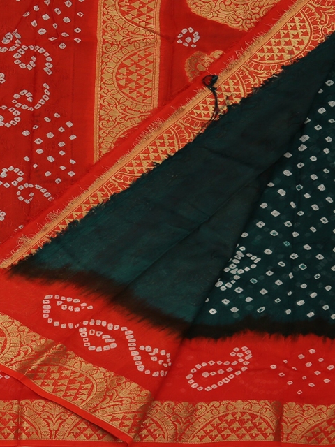 

Pothys Green & Orange Art Silk Dyed Bandhani Saree