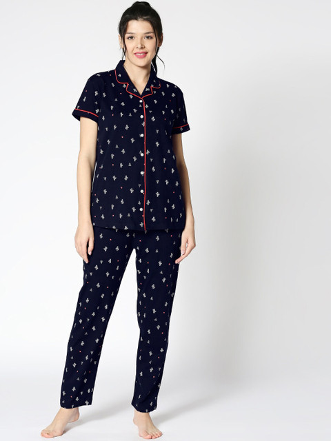 

I like me Women Navy Blue Printed Night suit