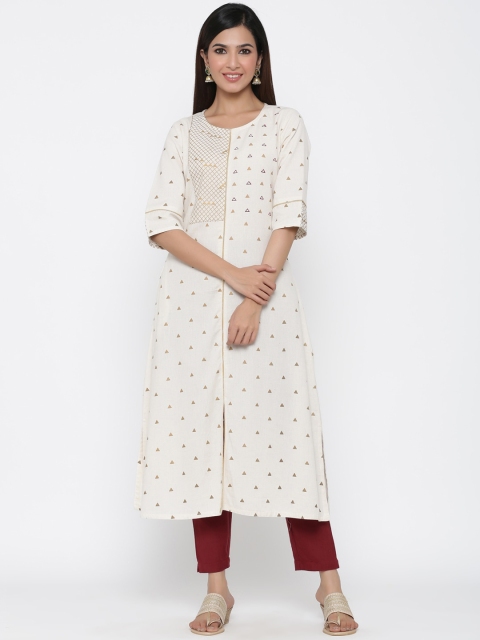 

Jaipur Kurti Women Off-White & Maroon Printed Kurta with Trousers