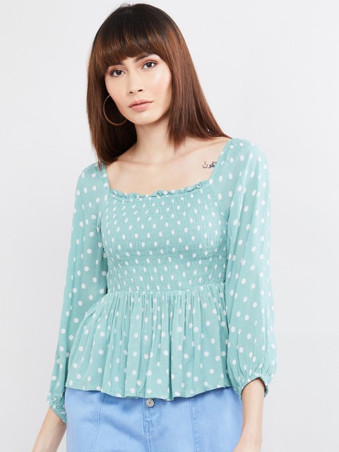 

max Women Blue Printed Peplum Top