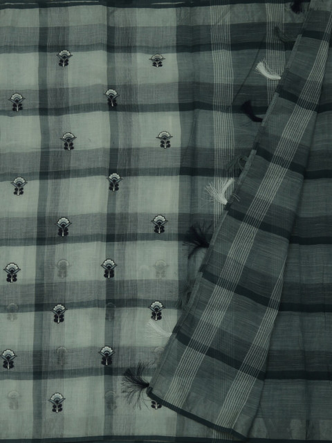 

Pothys Grey & Black Linen Blend Checked Saree