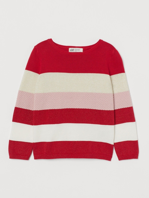 

H&M Girls Red & Beige Striped Textured-Knit Jumper