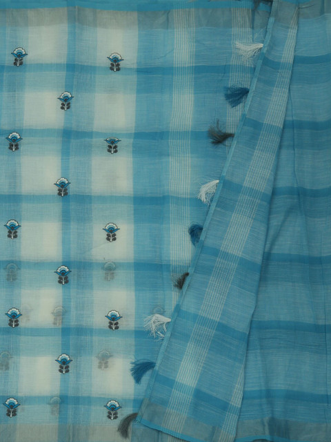 

Pothys Blue Checked Linen Blend Saree
