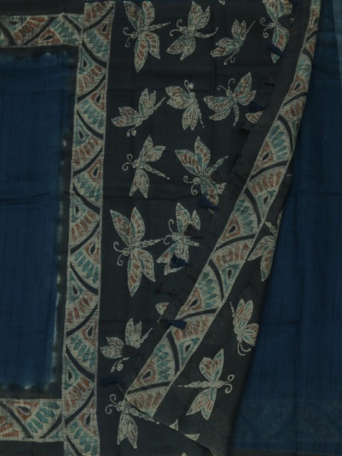 

Pothys Navy Blue & Off-White Jute Silk Printed Saree