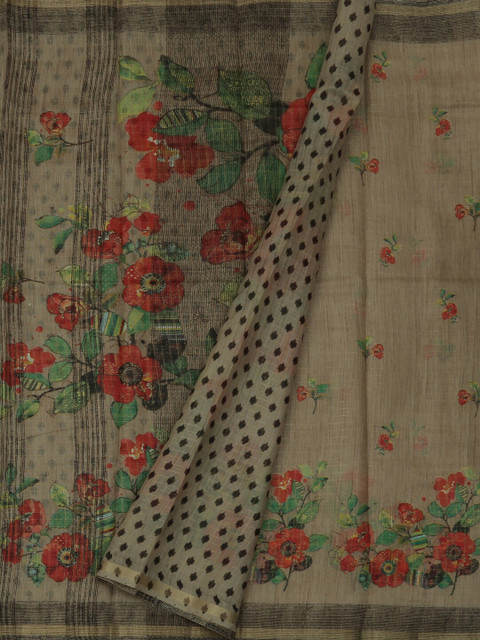 

Pothys Cream-Coloured & Red Jute Silk Printed Saree