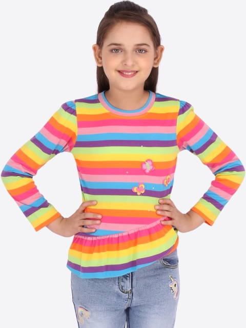 

CUTECUMBER Girls Multicoloured Striped Fitted Top, Multi