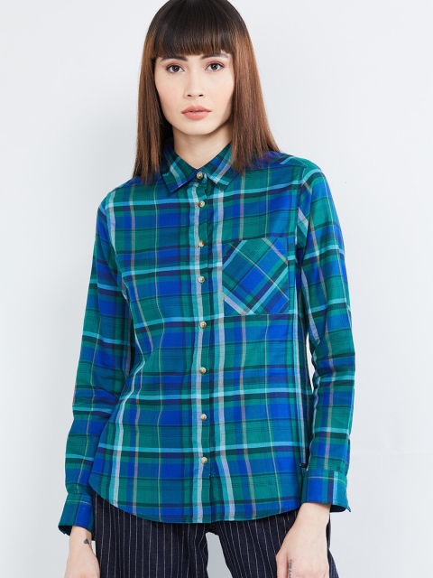 

max Women Green Checked Shirt Style Top