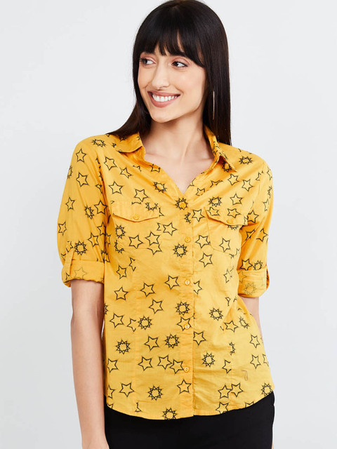 

max Women Yellow Printed Shirt Style Top
