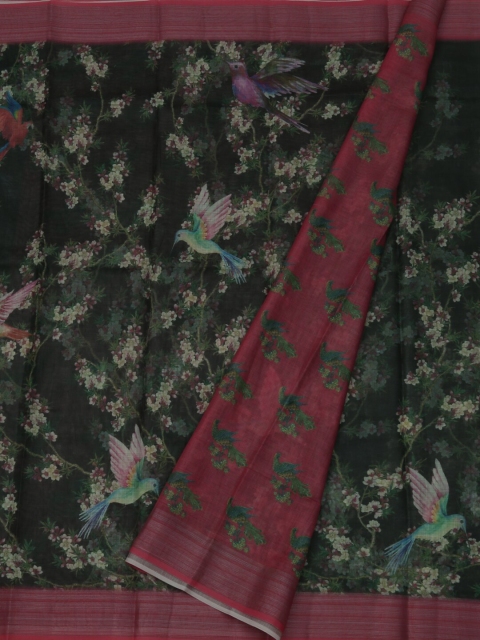 

Pothys Green Printed Linen Blend Saree