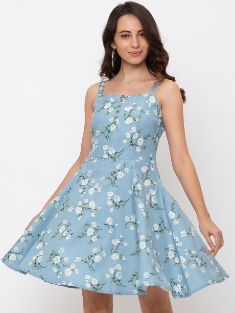 

Iti Women Blue Printed Fit and Flare Dress