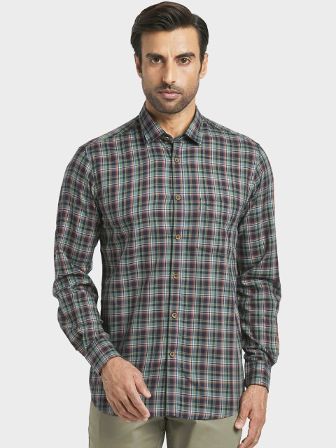 

ColorPlus Men Green & Navy Blue Regular Fit Checked Casual Shirt
