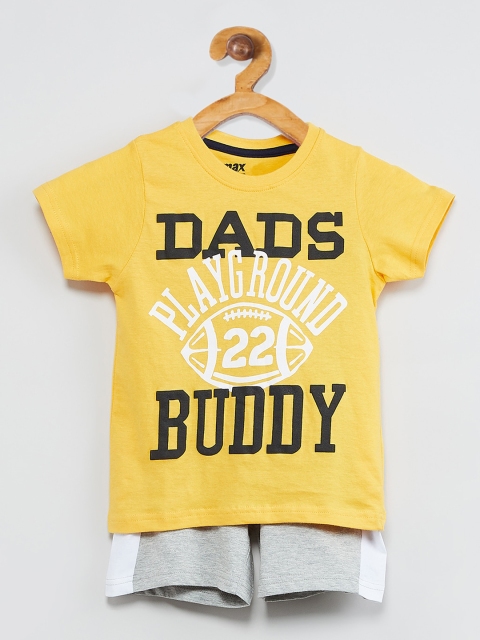 

max Boys Yellow & Grey Printed Night Suit