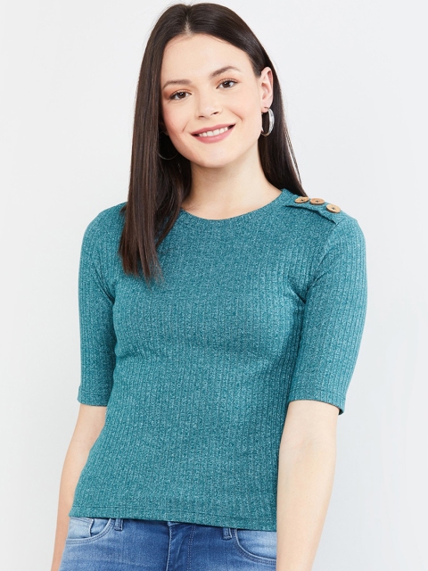

max Women Green Solid Fitted Top