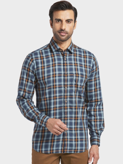 

ColorPlus Men Blue & Yellow Regular Fit Checked Casual Shirt