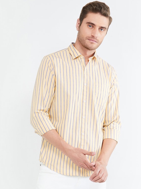 max Men Yellow Regular Fit Striped Casual Shirt