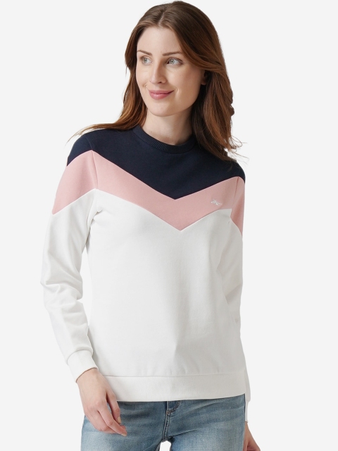 

Mode by Red Tape Women White & Pink Colourblocked Sweatshirt