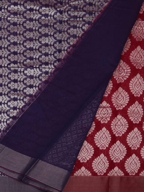 

Pothys Red & Navy Blue Silk Cotton Woven Design Saree